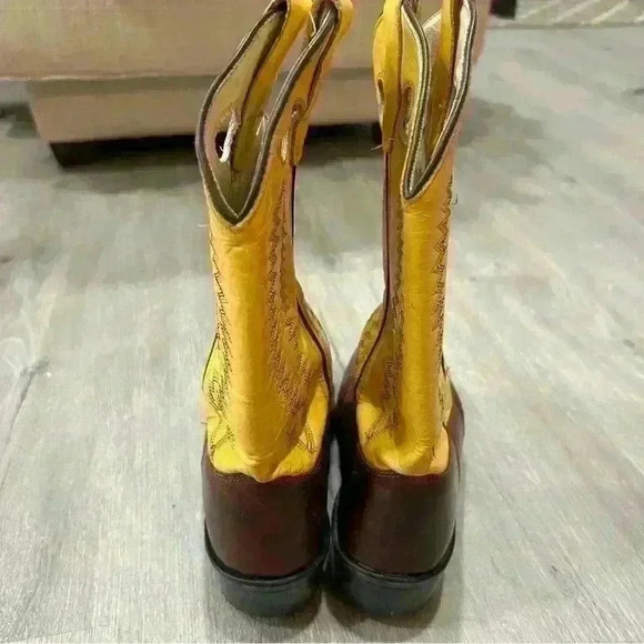 Old West Brown Yellow Leather Western Cowboy Boots Men’s Size 5.5 - Picture 6 of 8
